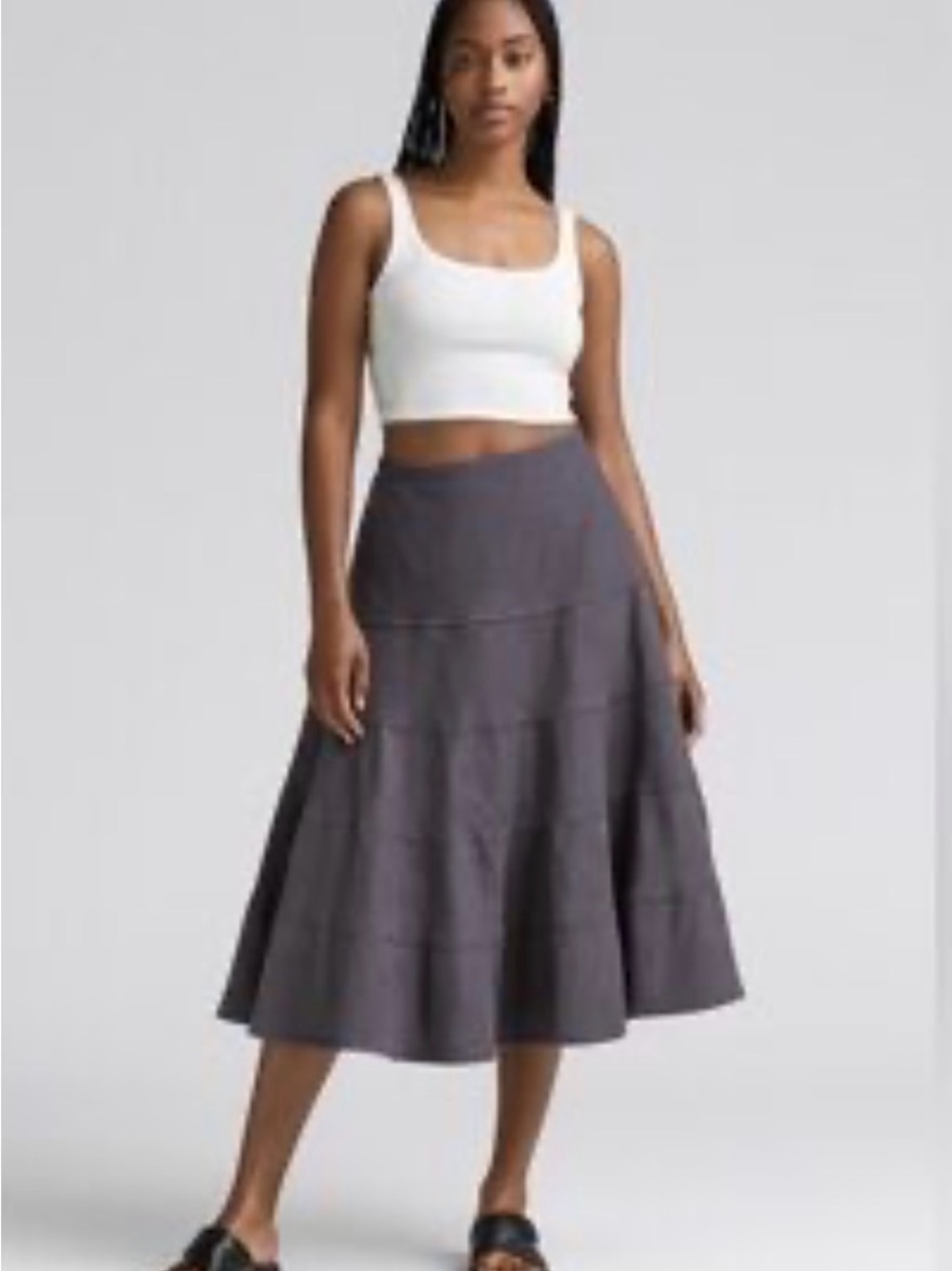Soft Surroundings blue gray linen summer fun A-line skirt